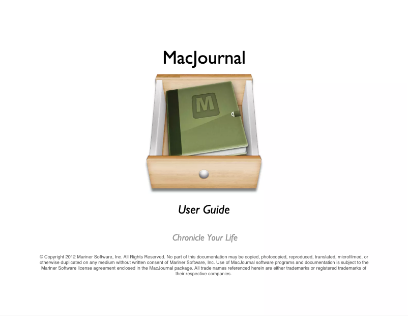 Imagen de la primera página del manual del dispositivo MacJournal 6.0