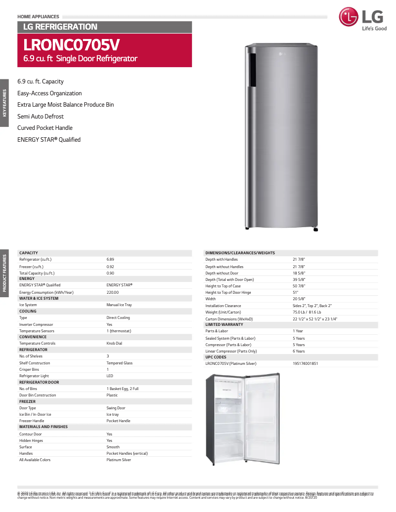 Página nº 1 - Ficha técnica LG LRONC0705V