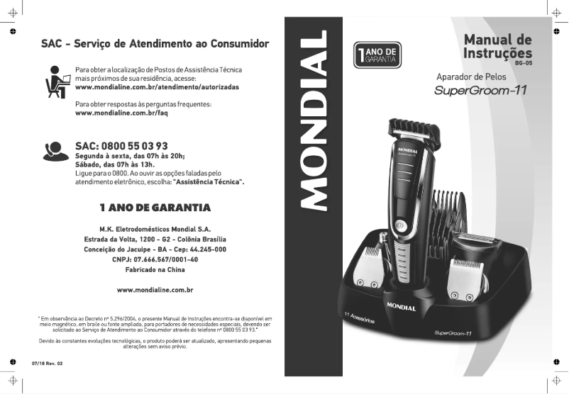 Imagen de la primera página del manual del dispositivo SuperGroom 11 BG-05