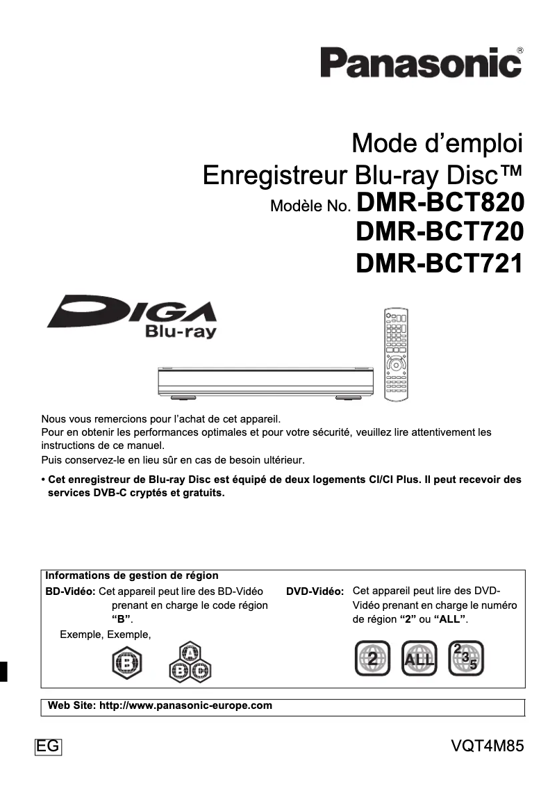 Página nº 1 - Manual de usuario Panasonic DMR-BCT820