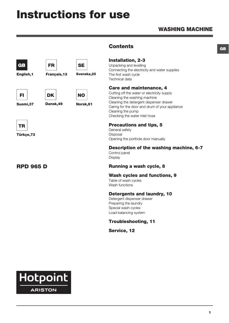 Página 1 del manual Manual de usuario Hotpoint Ariston RPD 965 DD EU