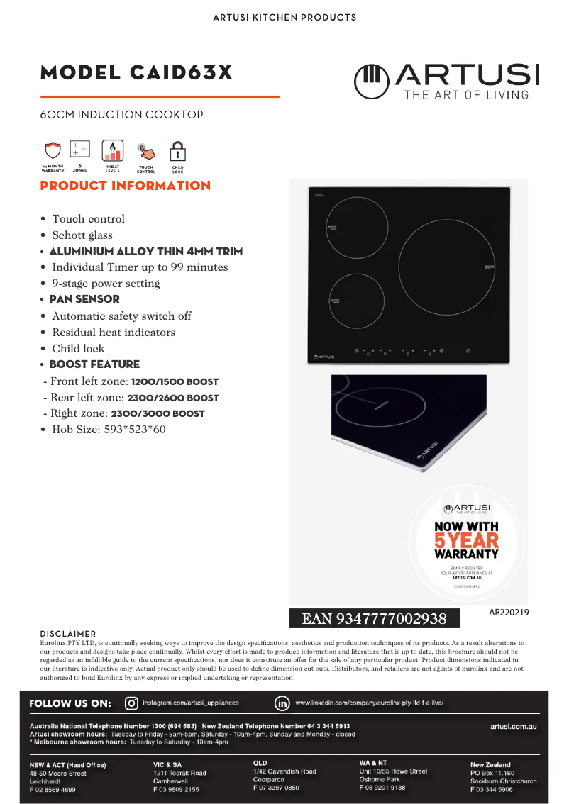 Página 1 del manual Ficha técnica Artusi CAID63X