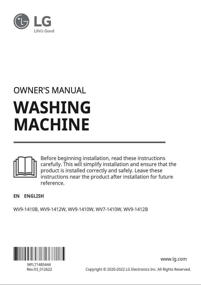 Página 1 del manual Manual de usuario LG WV9-1412B