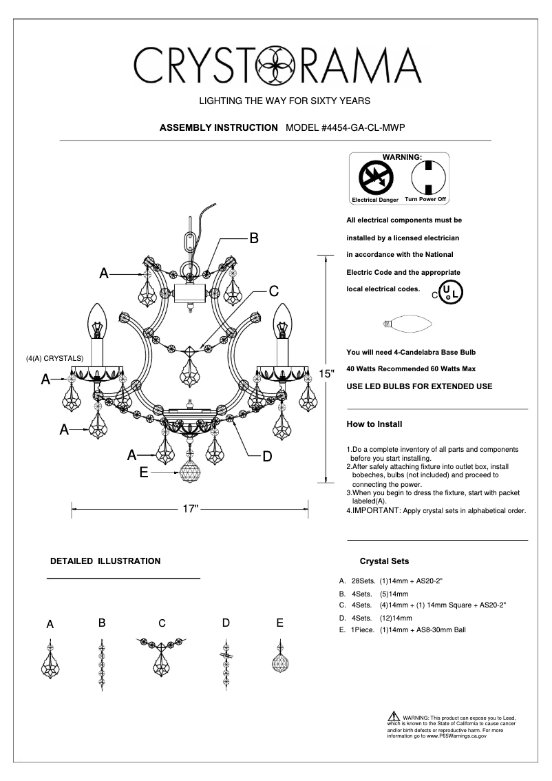 Página 1 del manual Manual de usuario Crystorama Filmore 4454-GA-CL-MWP