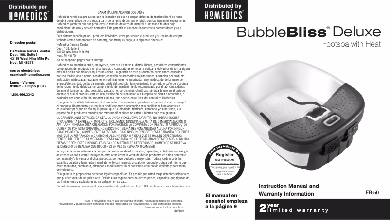 Imagen de la primera página del manual del dispositivo Bubble Bliss Deluxe FB-50