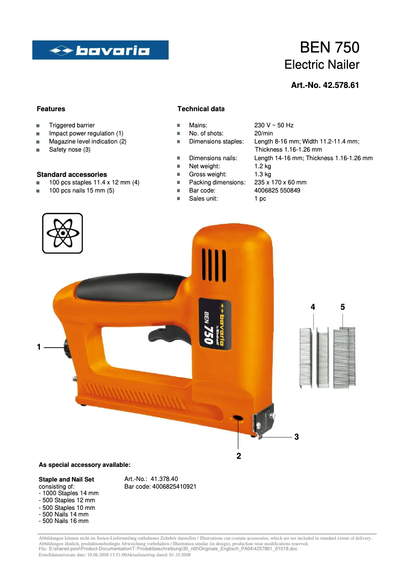 Página 1 del manual Manual de usuario Bavaria by Einhell BEN 750