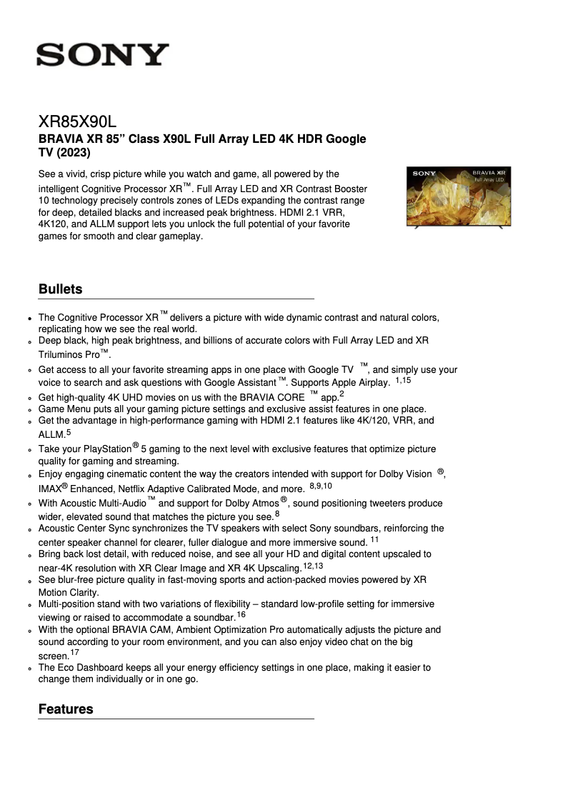 Imagen de la primera página del manual del dispositivo XR-85X90L