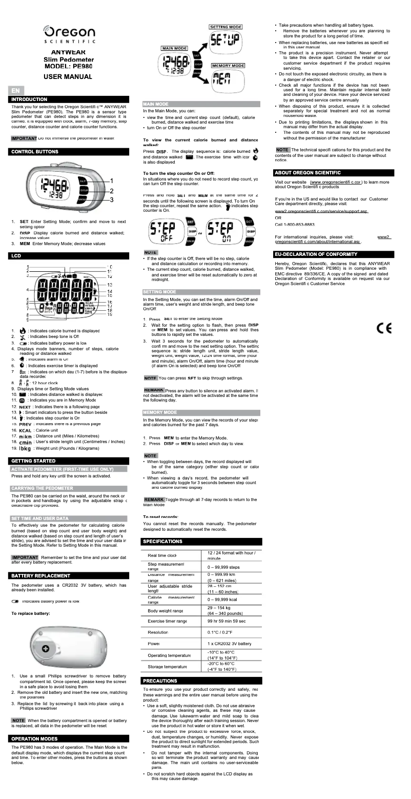 Imagen de la primera página del manual del dispositivo PE980