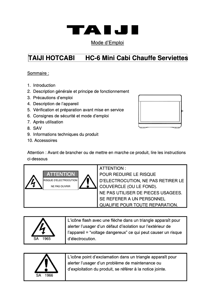 Página 1 del manual Manual de usuario Taiji HC-6
