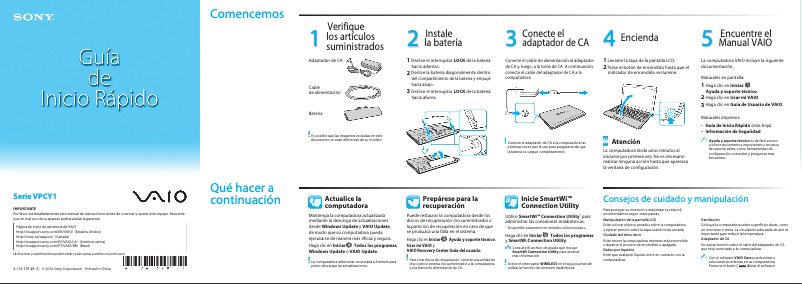 Imagen de la primera página del manual del dispositivo Vaio VPCY115FX