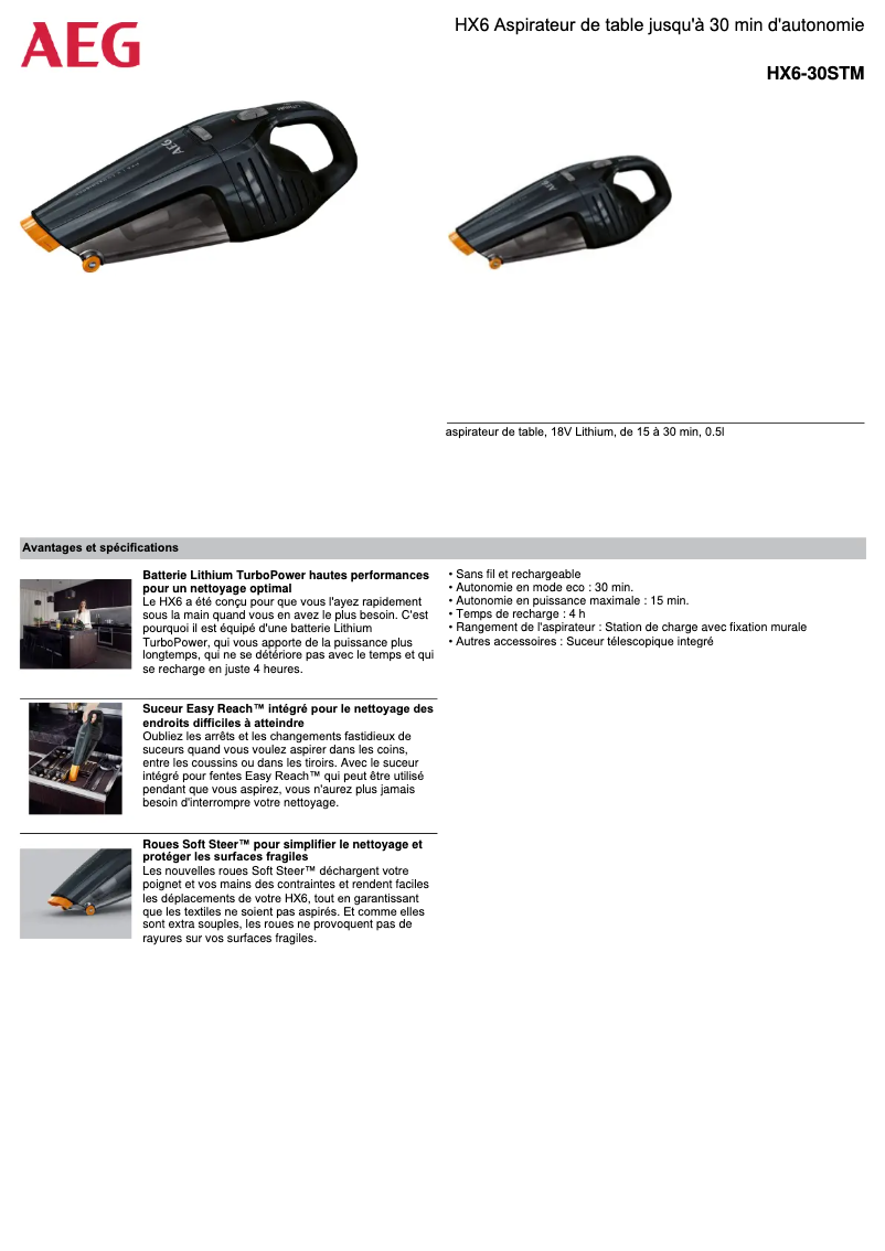 Página 1 del manual Ficha técnica AEG HX6-30STM