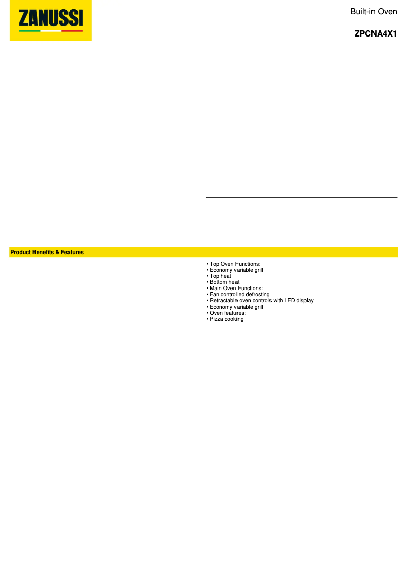 Página 1 del manual Ficha técnica Zanussi ZPCNA4X1
