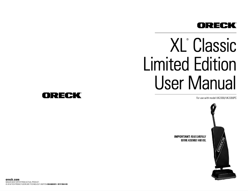 Imagen de la primera página del manual del dispositivo XL Classic Limited Edition UK2200