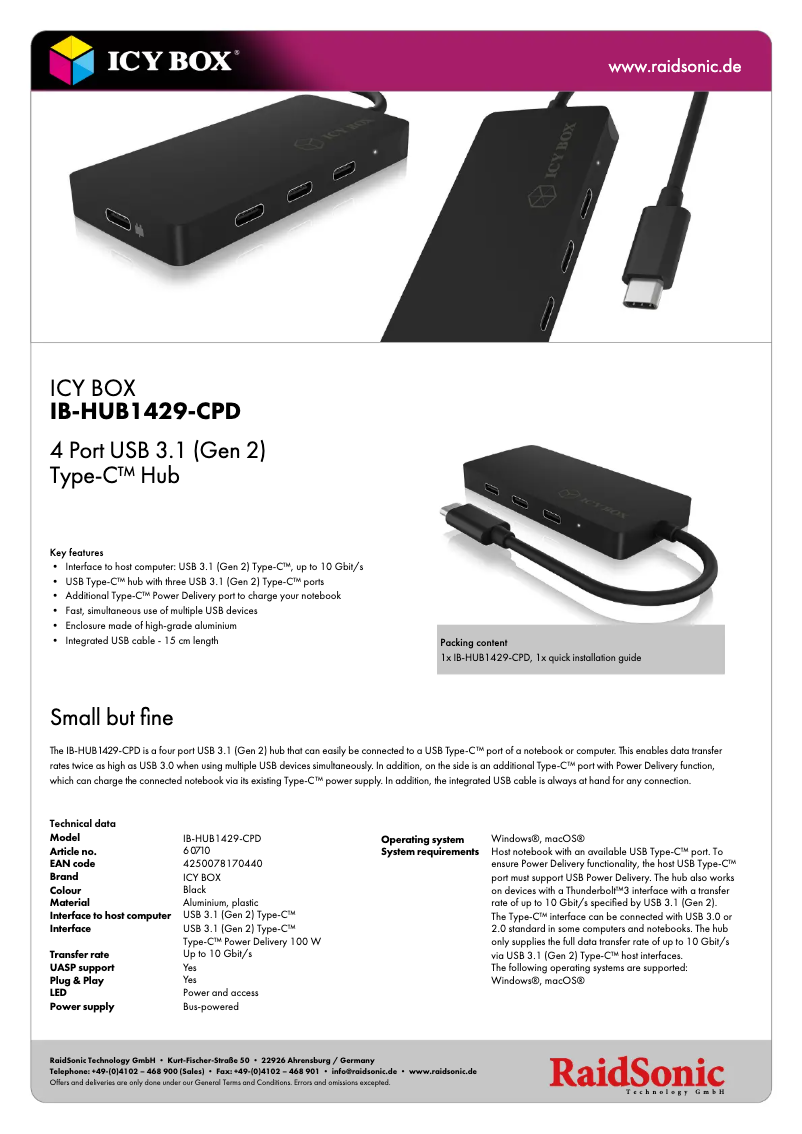 Imagen de la primera página del manual del dispositivo IB-HUB1429-CPD