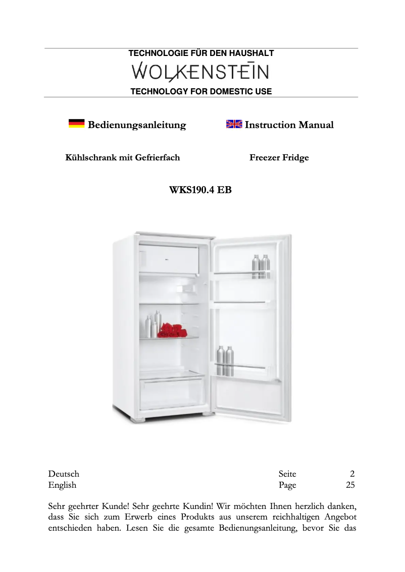 Imagen de la primera página del manual del dispositivo WKS190.4 EB