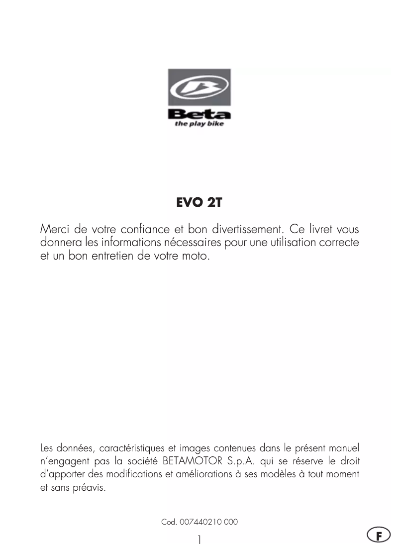 Imagen de la primera página del manual del dispositivo EVO 250 2T (2015)