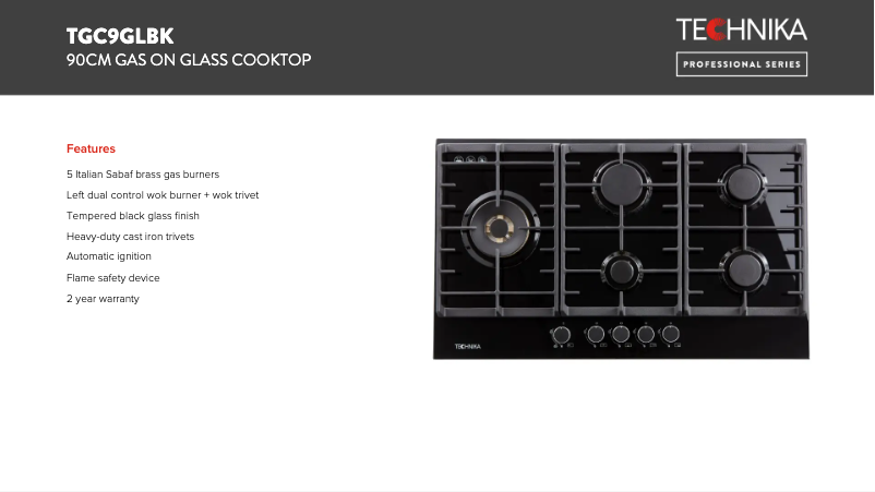 Página 1 del manual Ficha técnica Technika TGC9GLBK