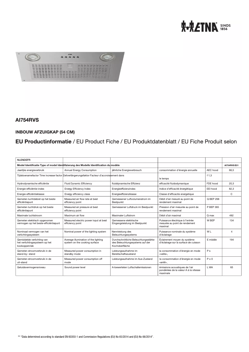 Página 1 del manual Ficha técnica Etna AI754RVS