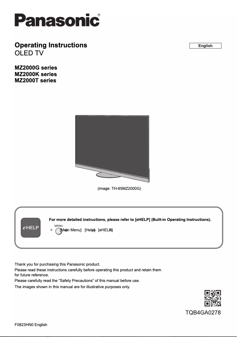 Imagen de la primera página del manual del dispositivo TH-65MZ2000G