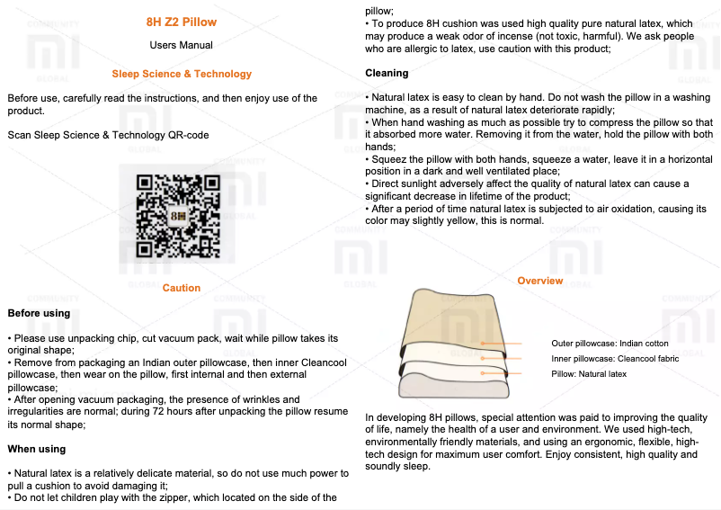 Página 1 del manual Manual de usuario Xiaomi Mi 8H Z2 Pillow