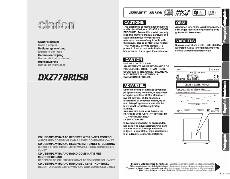 Imagen de la primera página del manual del dispositivo DXZ778RUSB