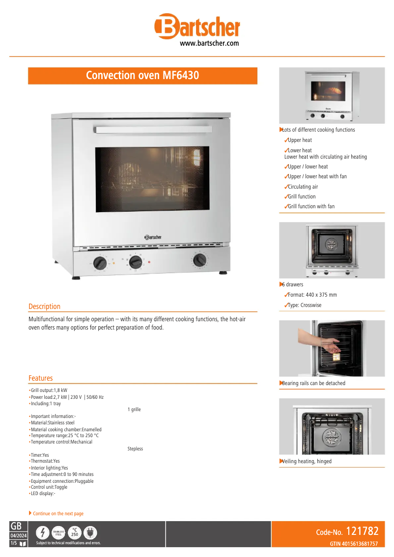 Página 1 del manual Ficha técnica Bartscher MF6430