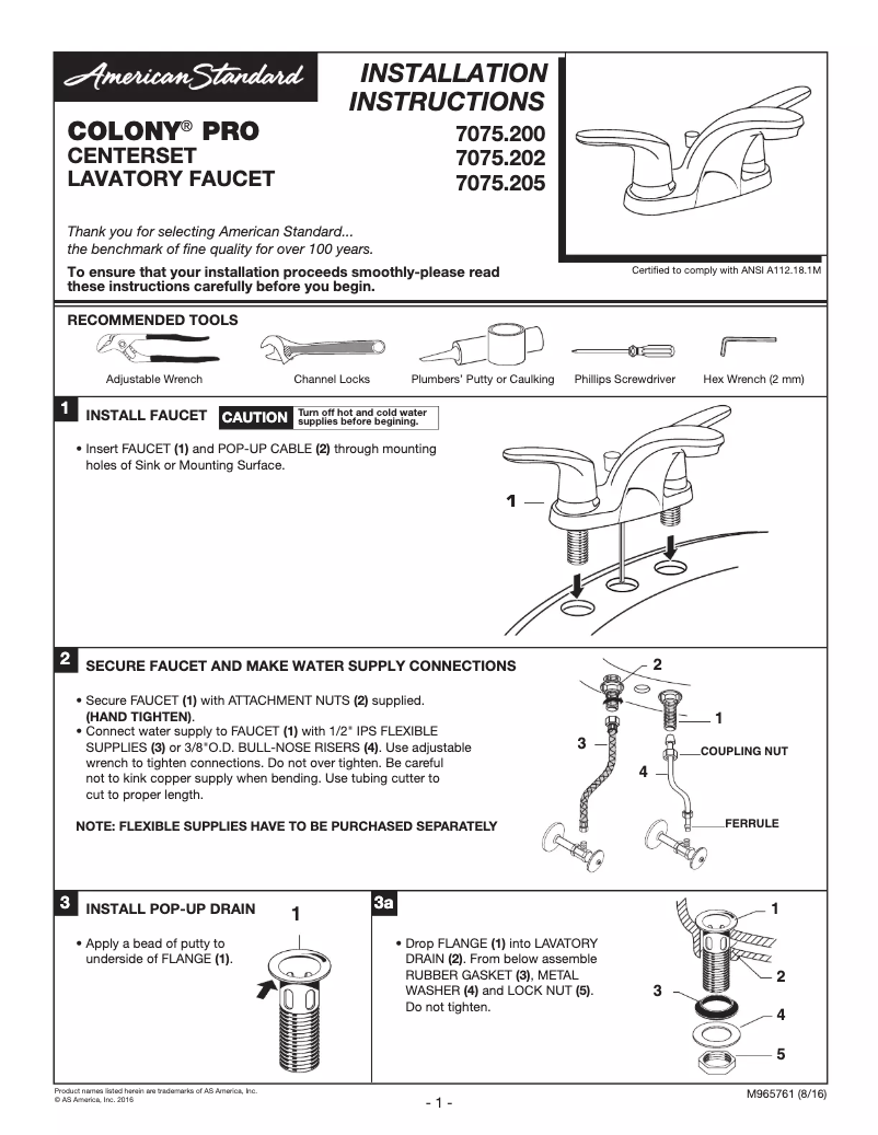Imagen de la primera página del manual del dispositivo Colony Pro 7075.205.002