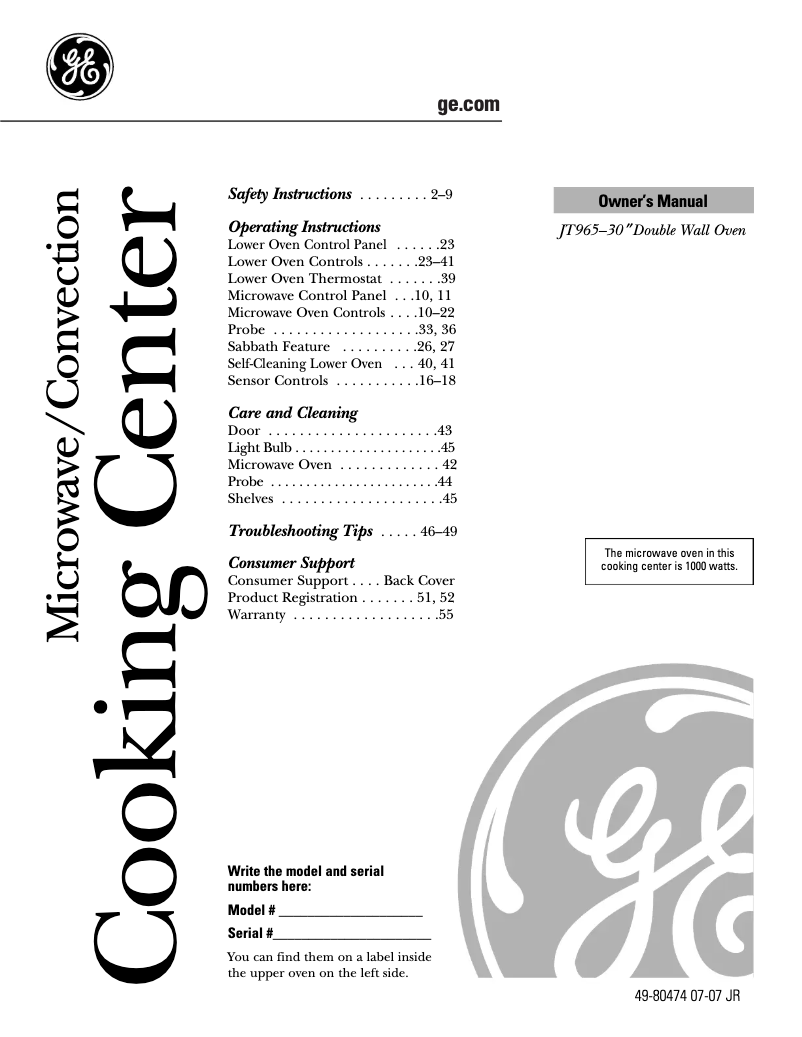 Imagen de la primera página del manual del dispositivo Profile JT965WFWW