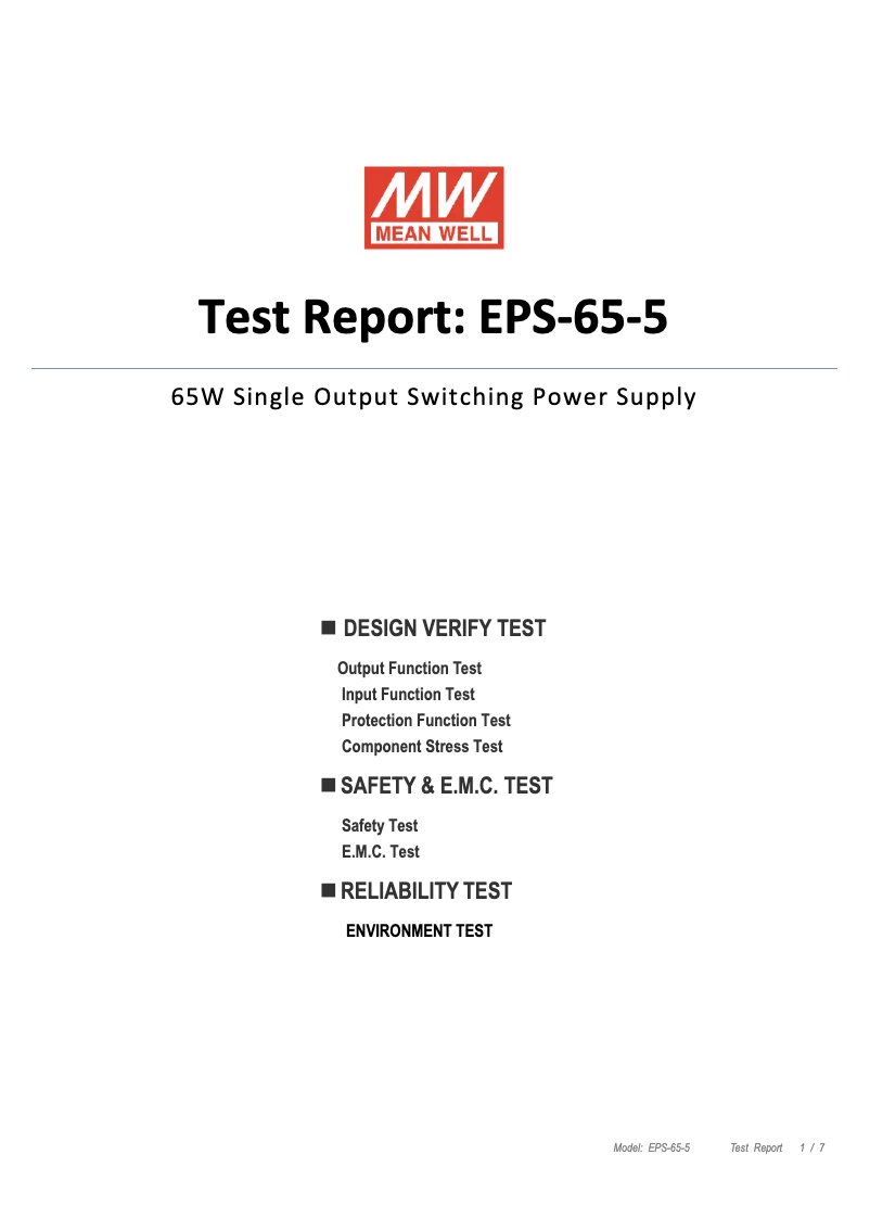 Página 1 del manual Ficha técnica Mean Well EPS-65-5