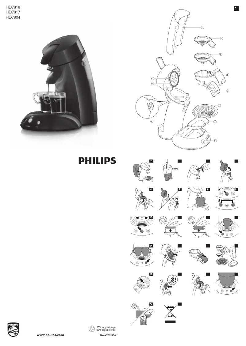 Imagen de la primera página del manual del dispositivo Senseo Original HD7805