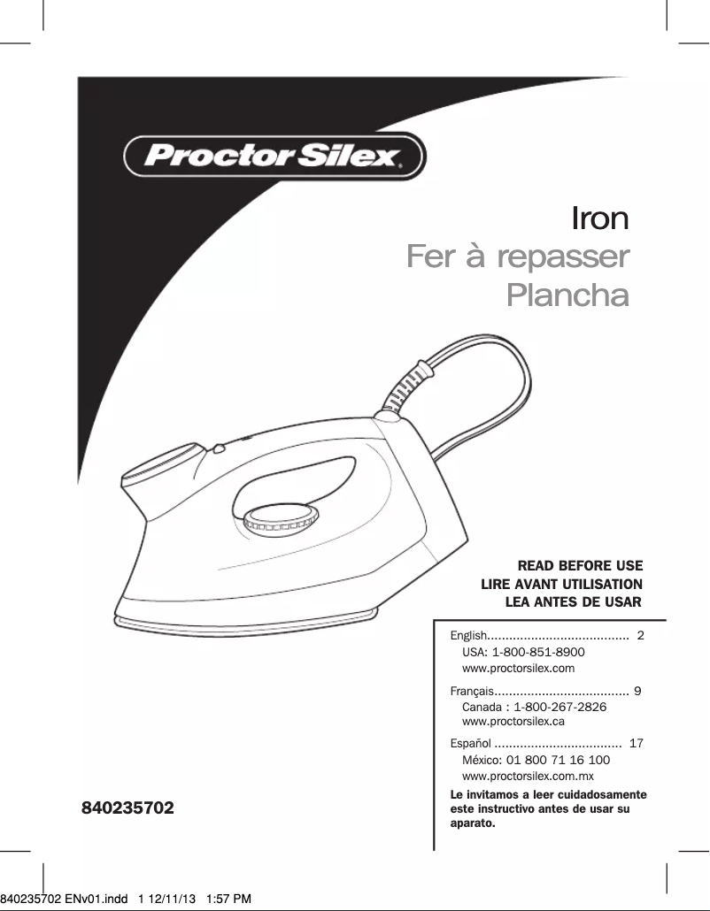 Página 1 del manual Manual de usuario Proctor Silex 17325