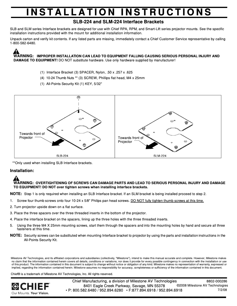 Página 1 del manual Manual de usuario Chief SLM224