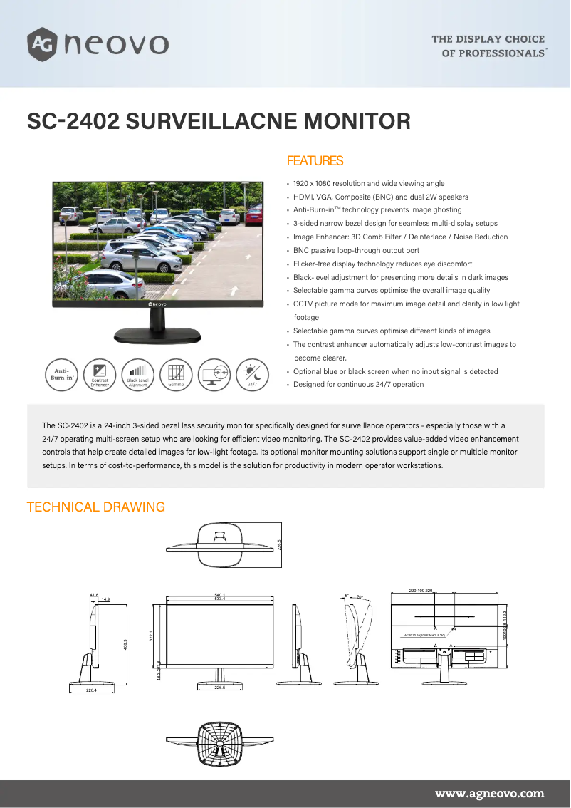 Página 1 del manual Ficha técnica AG Neovo SC-2402