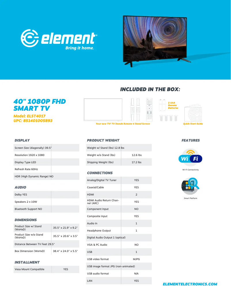 Imagen de la primera página del manual del dispositivo ELST4017
