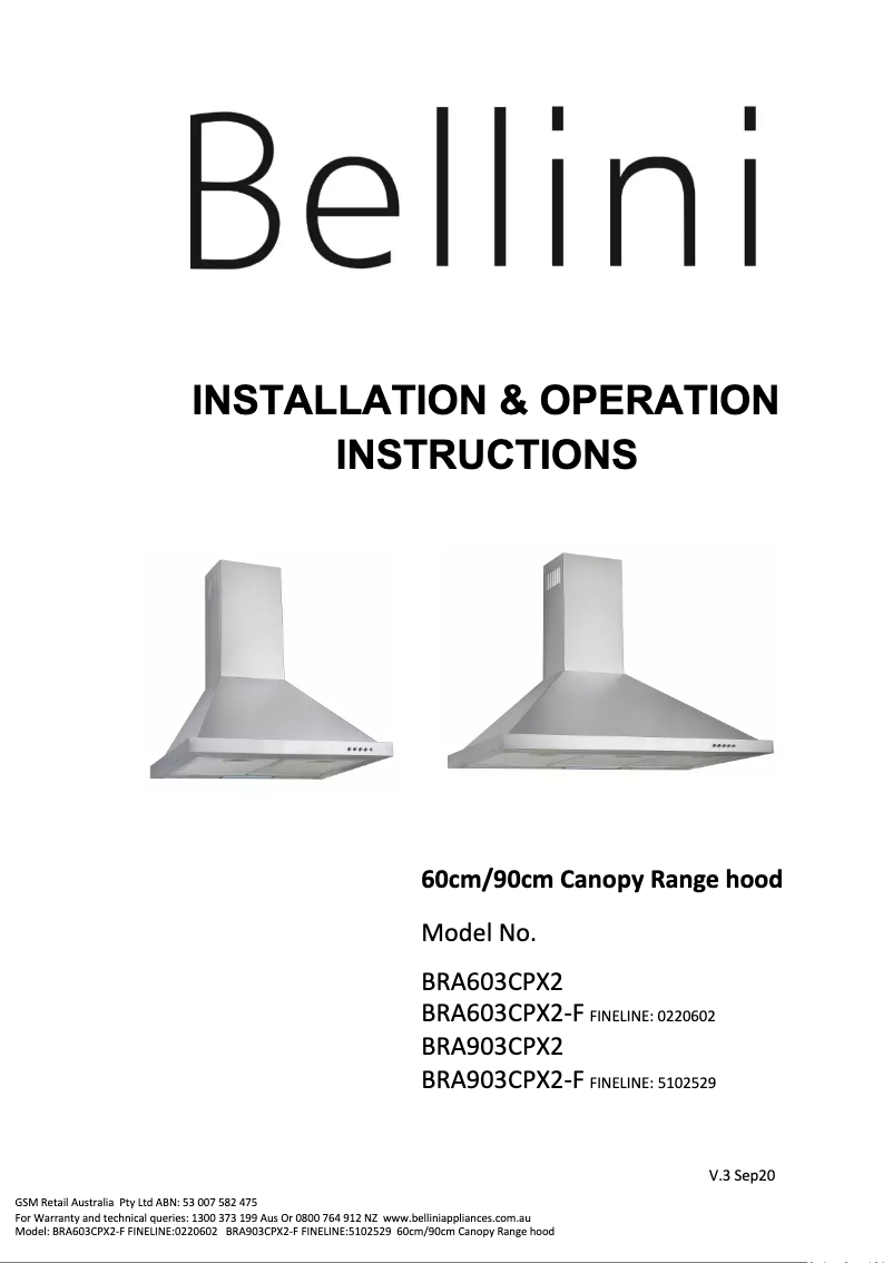 Página 1 del manual Manual de usuario Bellini BRA603CPX-F