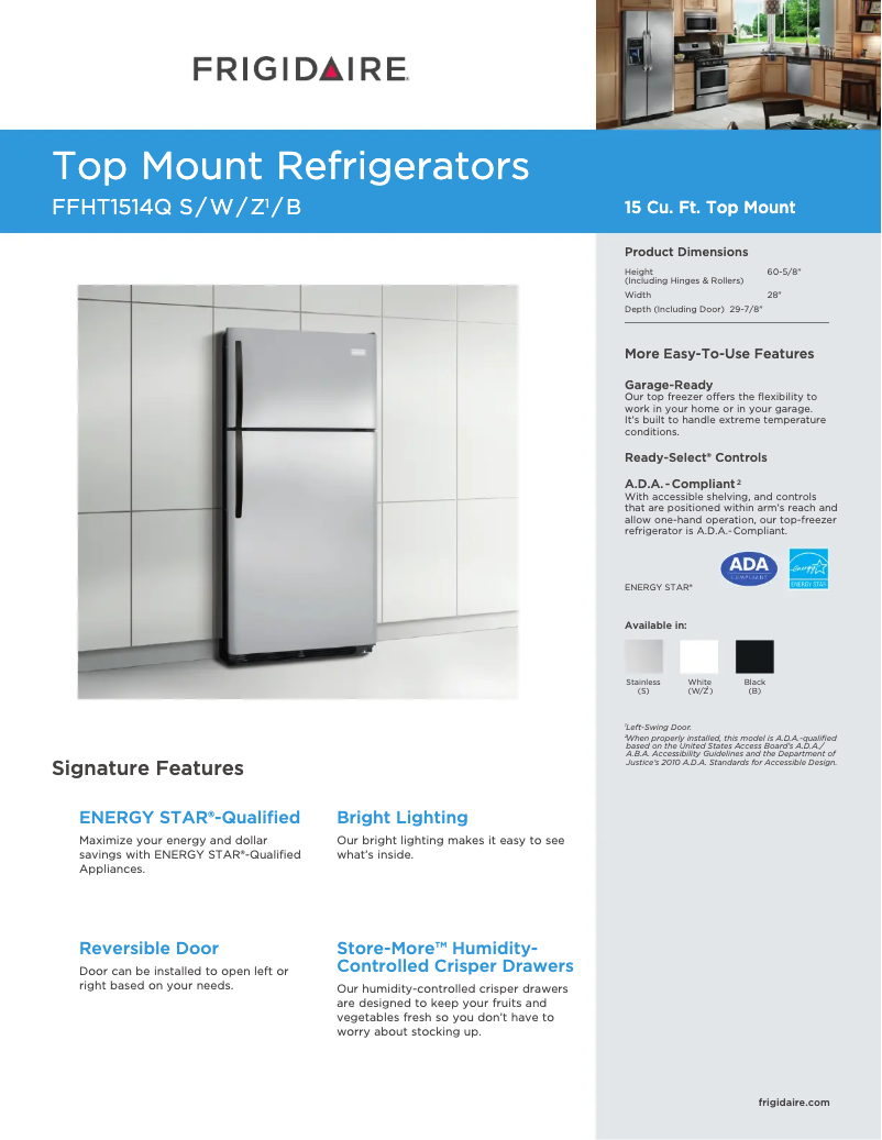 Página 1 del manual Ficha técnica Frigidaire FFHT1514Q