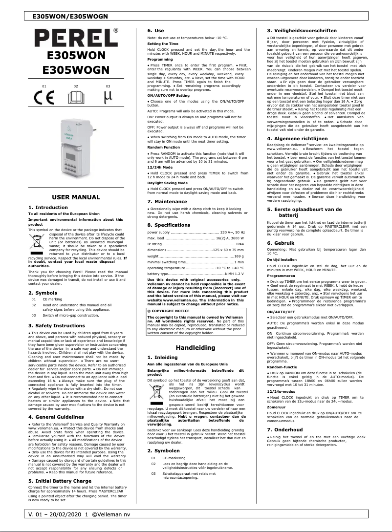 Imagen de la primera página del manual del dispositivo E305WOGN