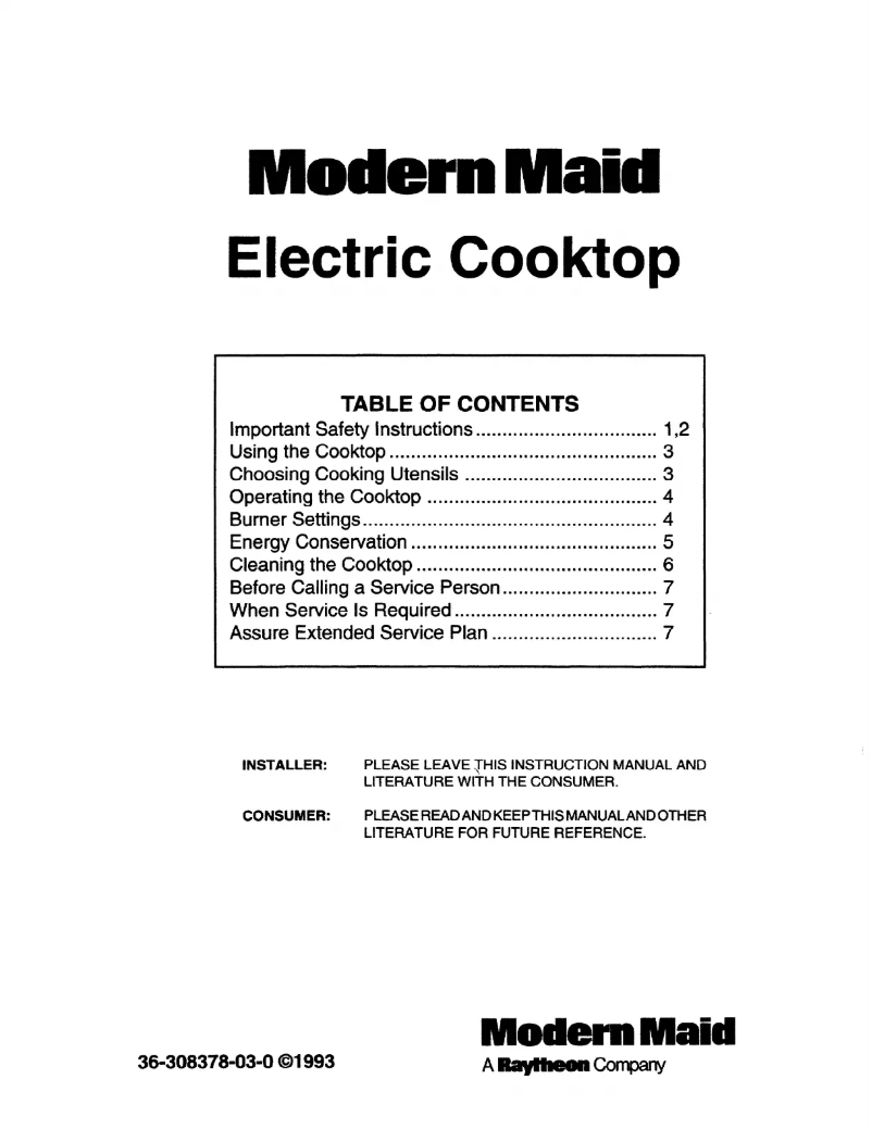 Página 1 del manual Manual de usuario Modern Maid FET1322K