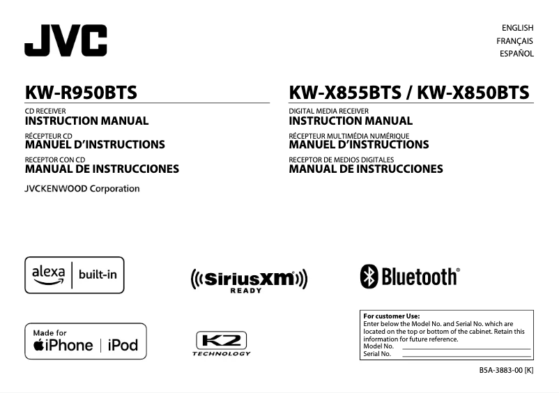 Imagen de la primera página del manual del dispositivo KW-X850BT