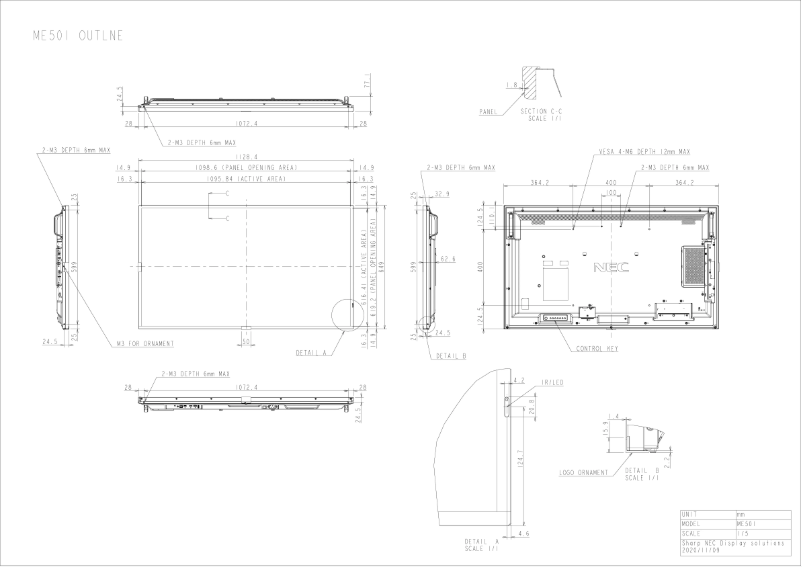 Imagen de la primera página del manual del dispositivo MultiSync ME501