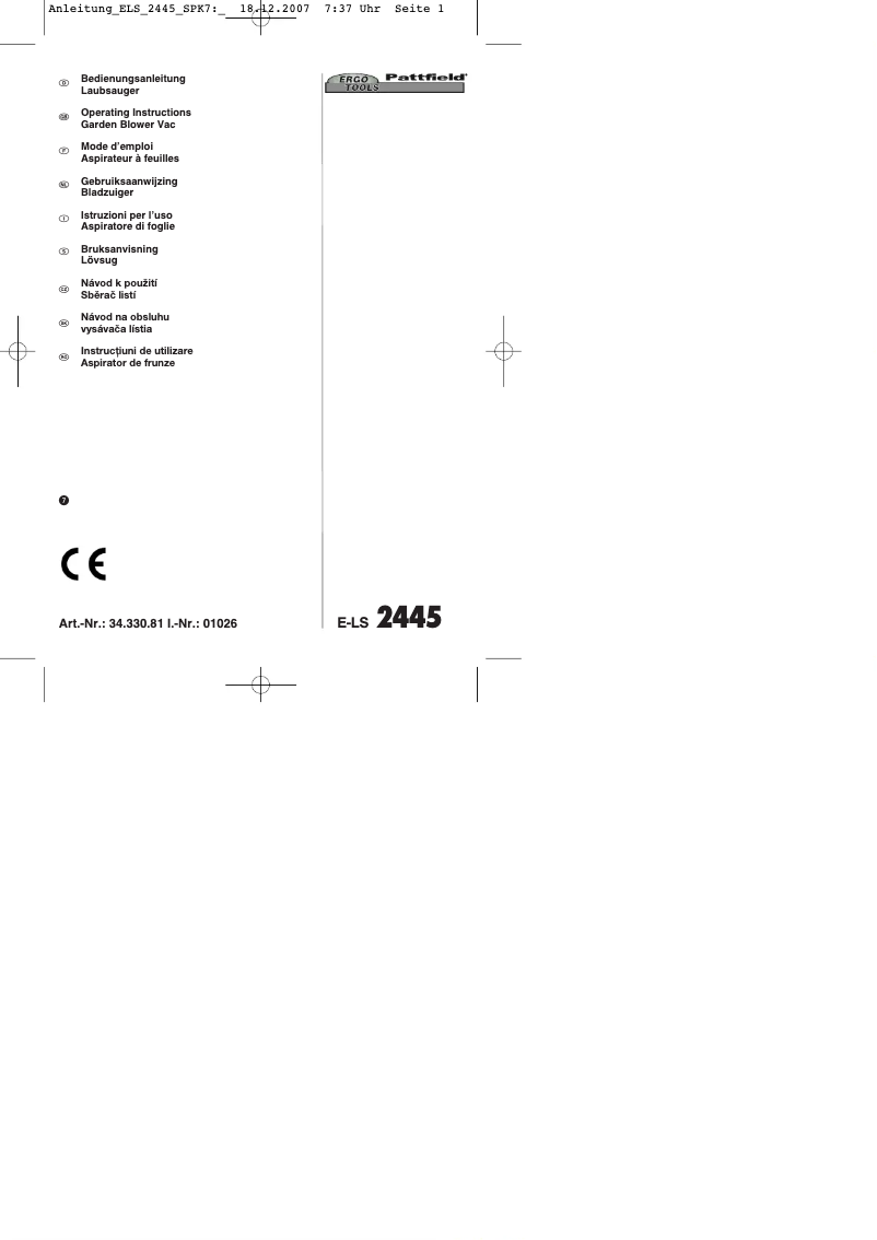 Página 1 del manual Manual de usuario Ergotools Pattfield E-LS 2445