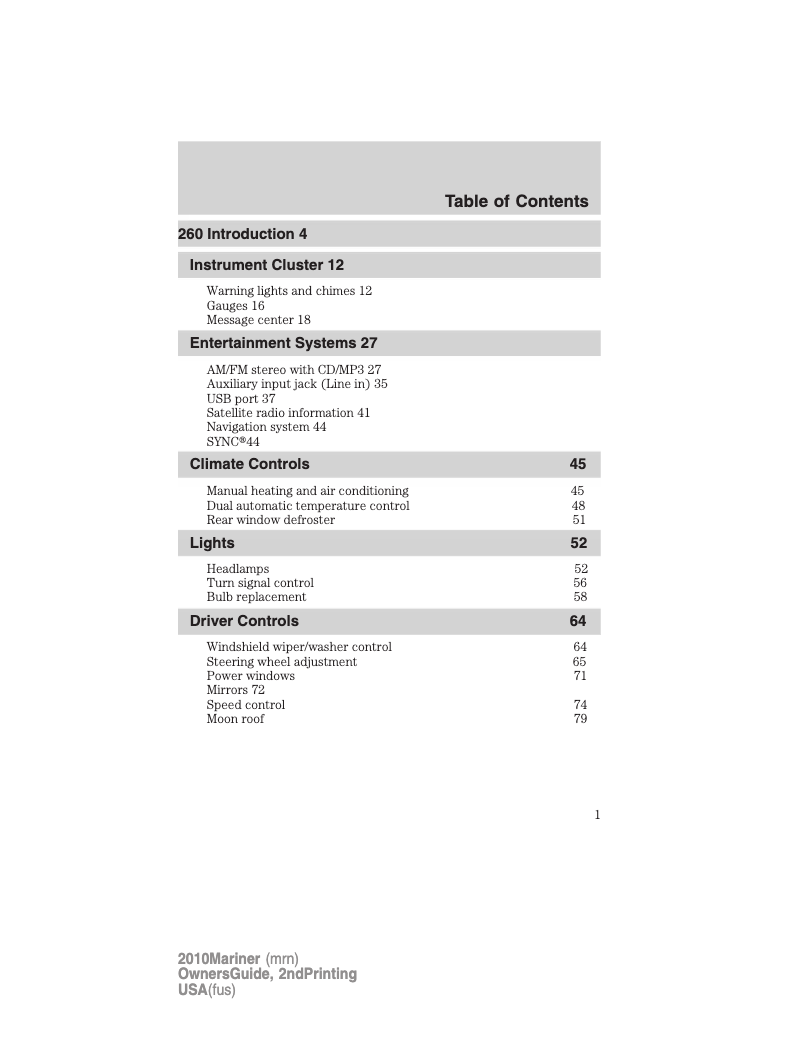 Imagen de la primera página del manual del dispositivo Mariner (2010)