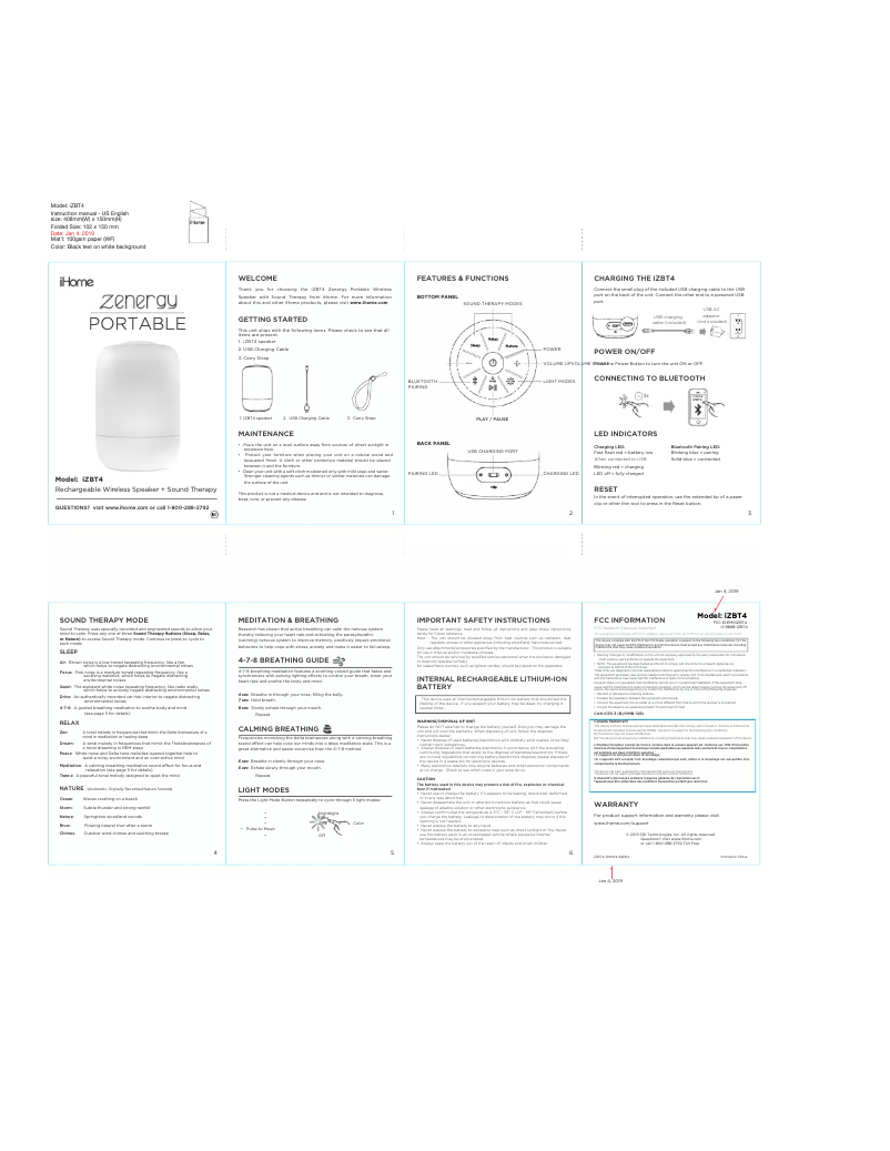 Página nº 1 - Manual de usuario iHome iZBT4