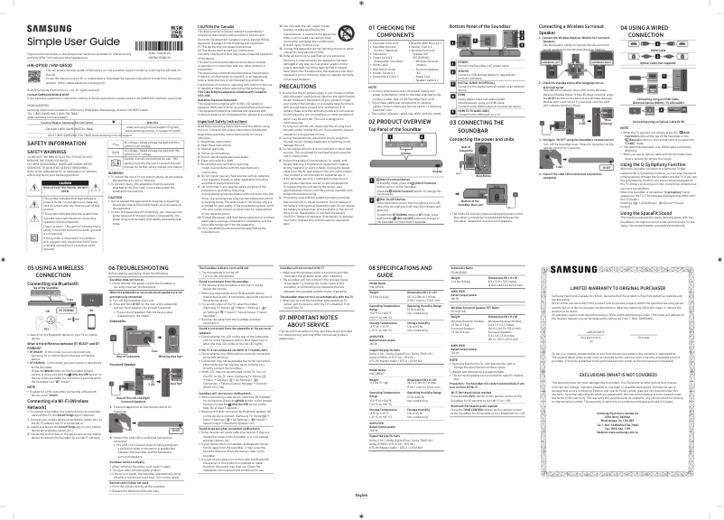 Imagen de la primera página del manual del dispositivo HW-Q910D