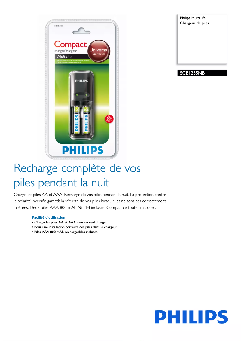 Página 1 del manual Ficha técnica Philips MultiLife SCB1235NB
