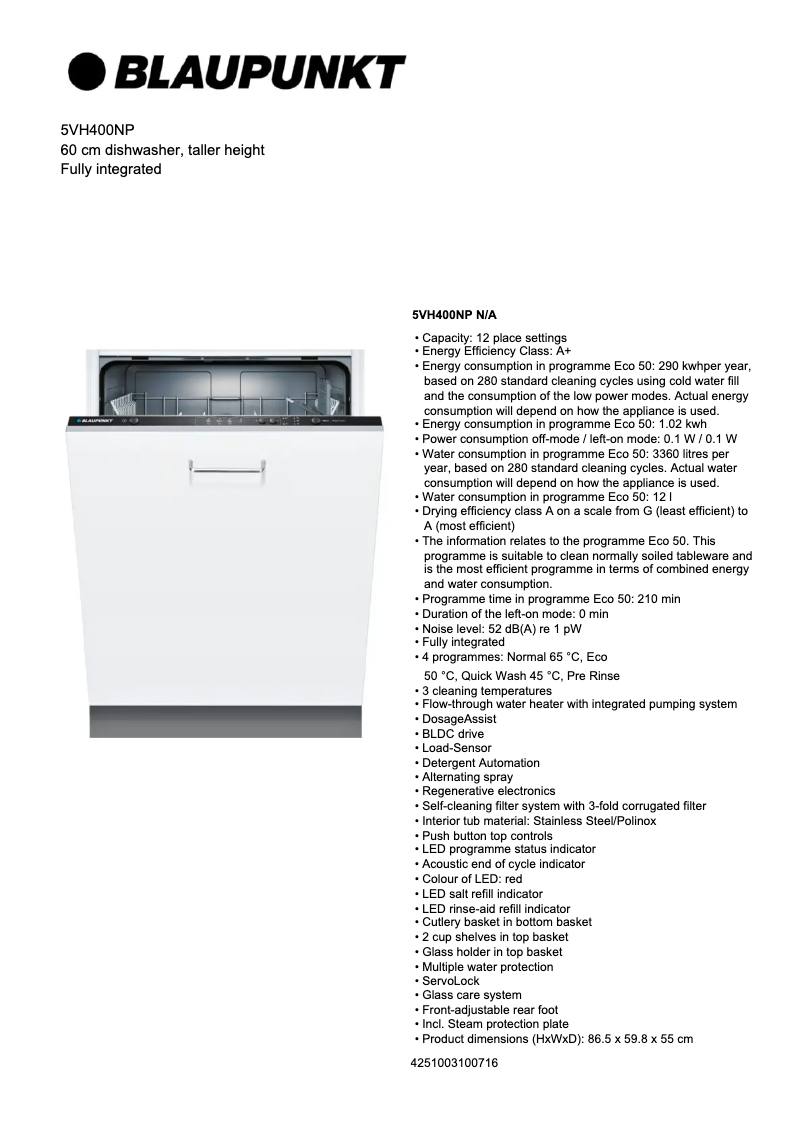 Página nº 1 - Ficha técnica Blaupunkt 5VH400NP