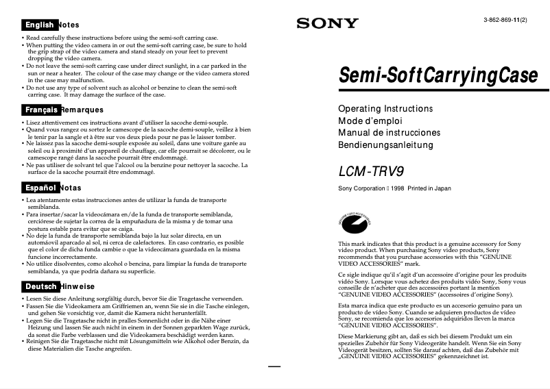 Página nº 1 - Manual de usuario Sony LCM-TRV9