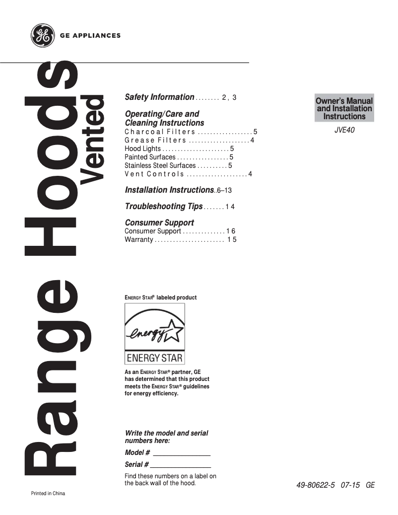 Imagen de la primera página del manual del dispositivo JVE40STSS