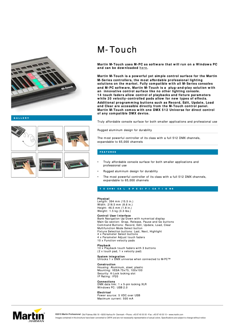 Página 1 del manual Ficha técnica Martin M-Touch