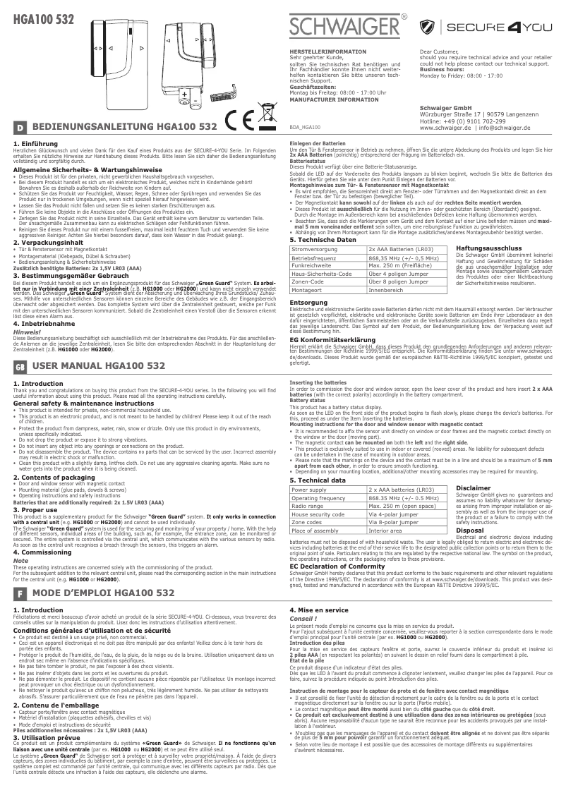 Imagen de la primera página del manual del dispositivo HGA100 532